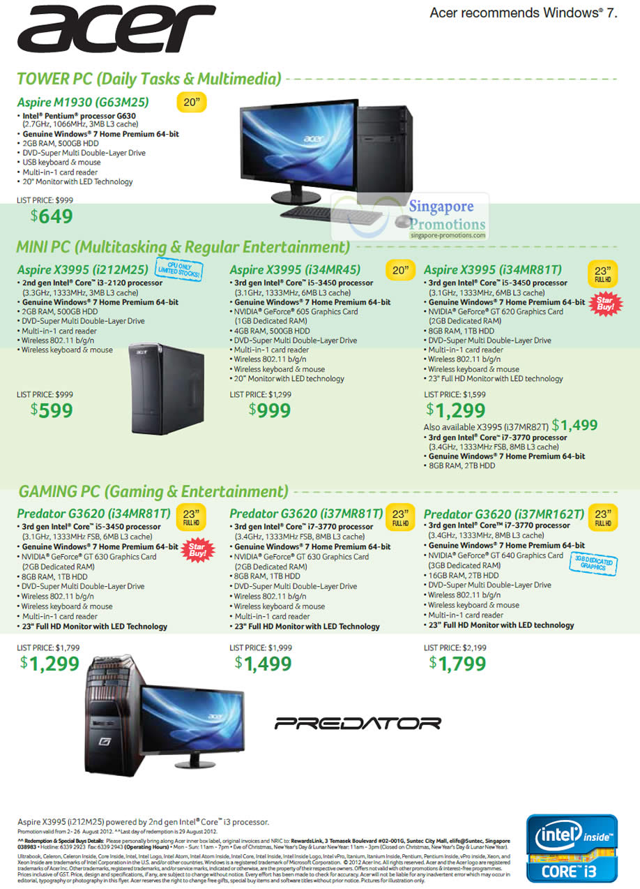 Tratamiento Continental Mayo Aspire M1930 G63M25 Desktop PC, X3995 i212M25, X3995 i34MR45, X3995  i34MR81T, G3620 i34MR81T, G3620 i37MR81T, G3620 i37MR162T » Acer Notebooks,  Desktop PCs, Ultrabooks & AIO Desktops Promotion Price List 2 – 26 Aug 2012  | SINGPromos.com