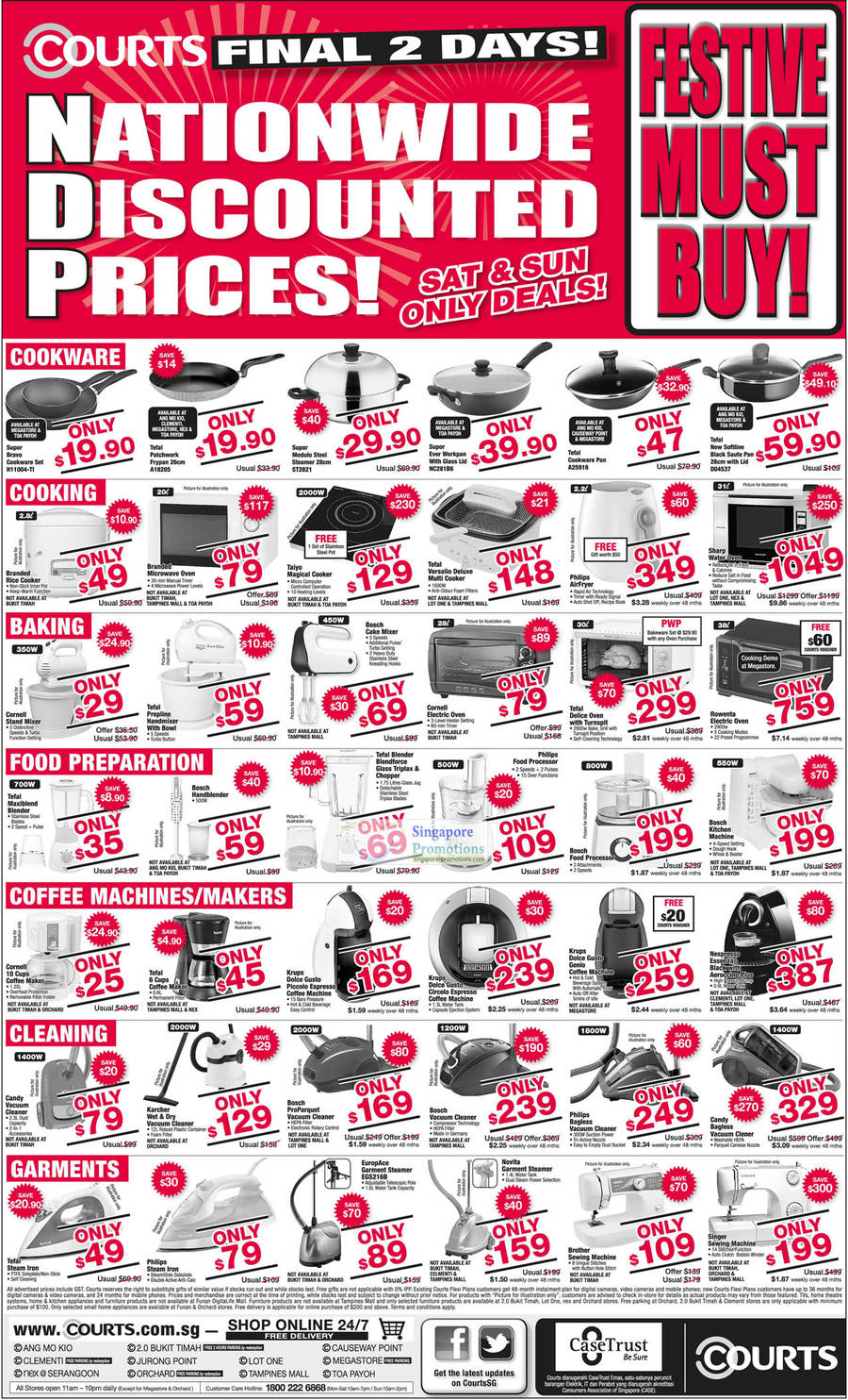 Cookware, Coffee Machines, Garment Steamers, Vaccum Cleaners, Supor, Tefal, Sharp, Philips, Taiyo, Cornell, Rowenta, Bosch, Krups