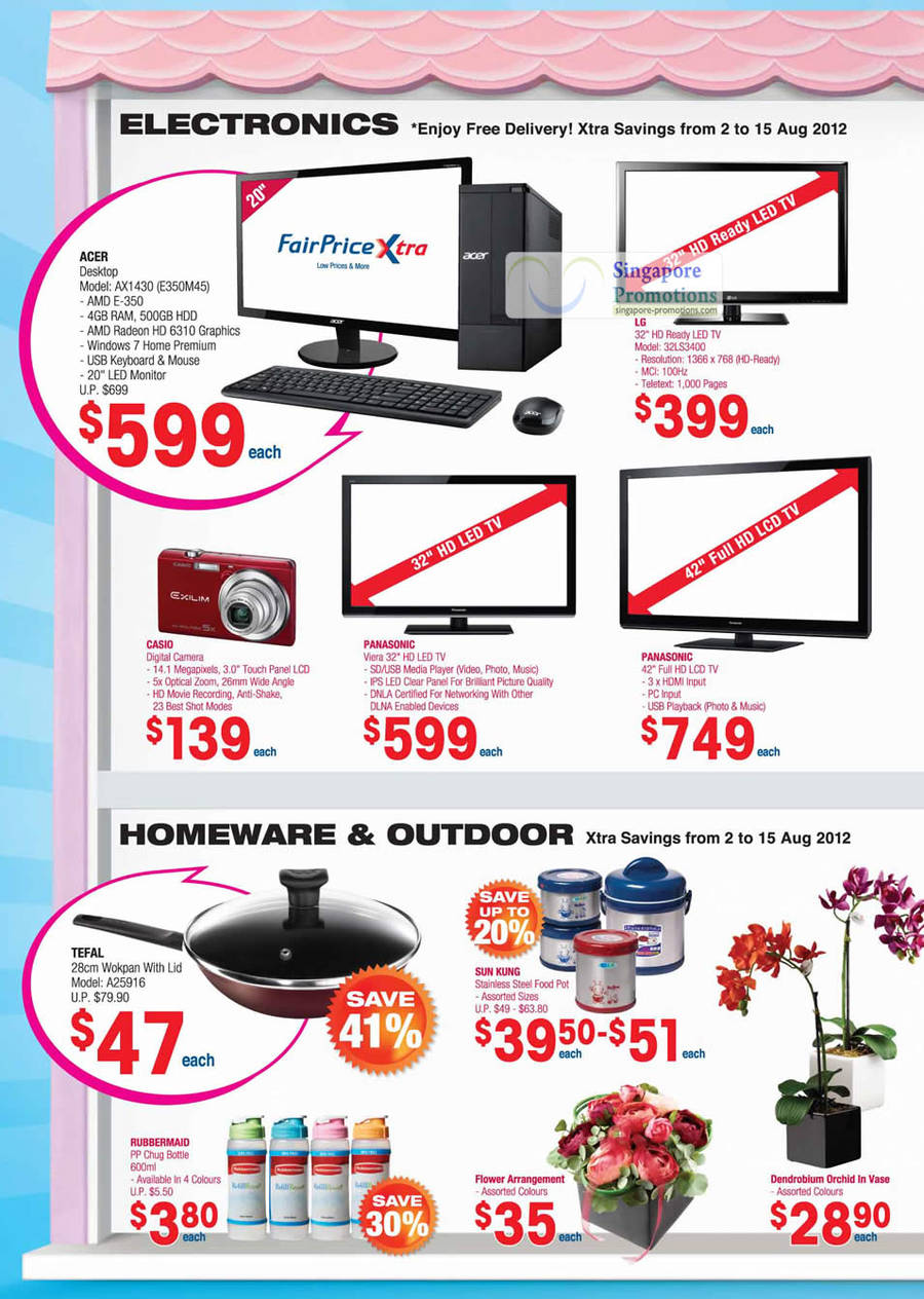 Desktop PC, LED TVs, Wokpan, Digital Camera, Acer, LG, Panasonic, Casio, Tefa