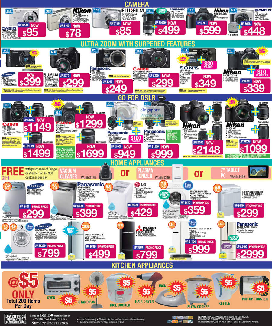 Digital Cameras, Home Appliances, 5 Dollar Deals, Casio, Fujifilm, Nikon, Olympus, Panasonic, Canon, Sony, LG, Mitsubishi Electric