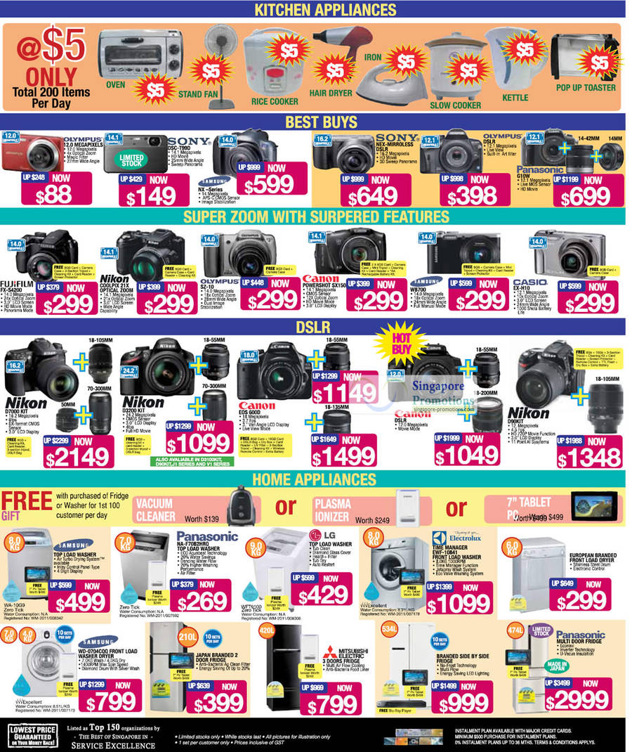 Digital Cameras, Washers, Sony, Fujifilm, Olympus, Canon, Samsung, Panasonic, Electrolux