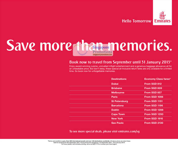 Featured image for Emirates Promotion Air Fares 23 Aug – 10 Sep 2012