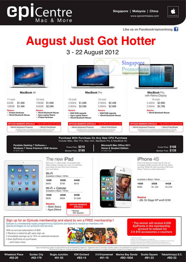 Featured image for EpiCentre Apple Notebooks, iPad & iPhone Promotion Offers 3 – 22 Aug 2012