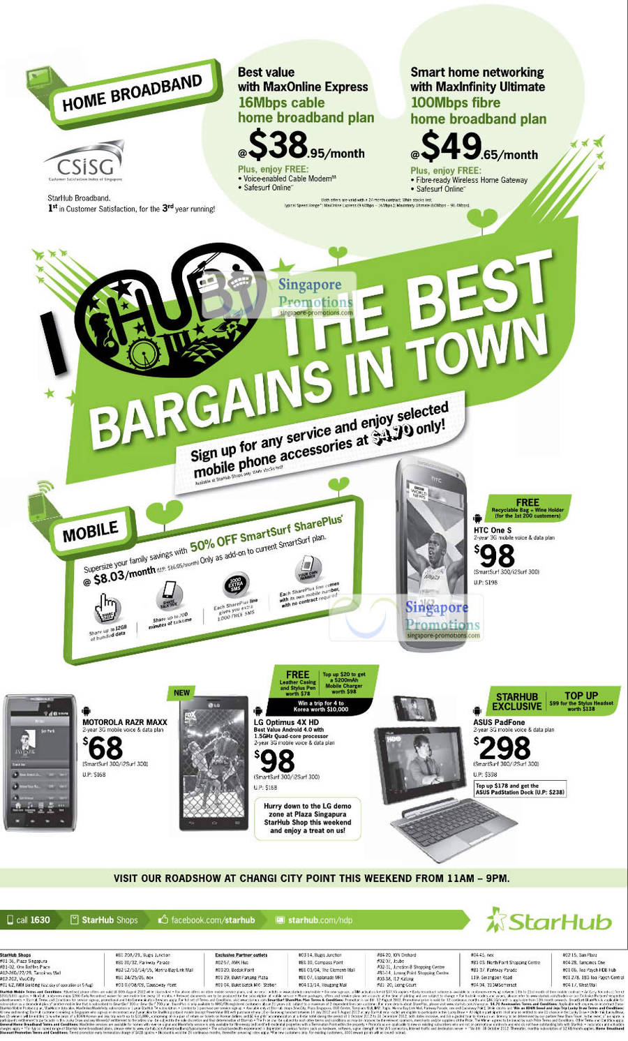 HTC One S, Motorola Razr Maxx, LG Optimus 4X HD, ASUS Padfone, Changi City Point