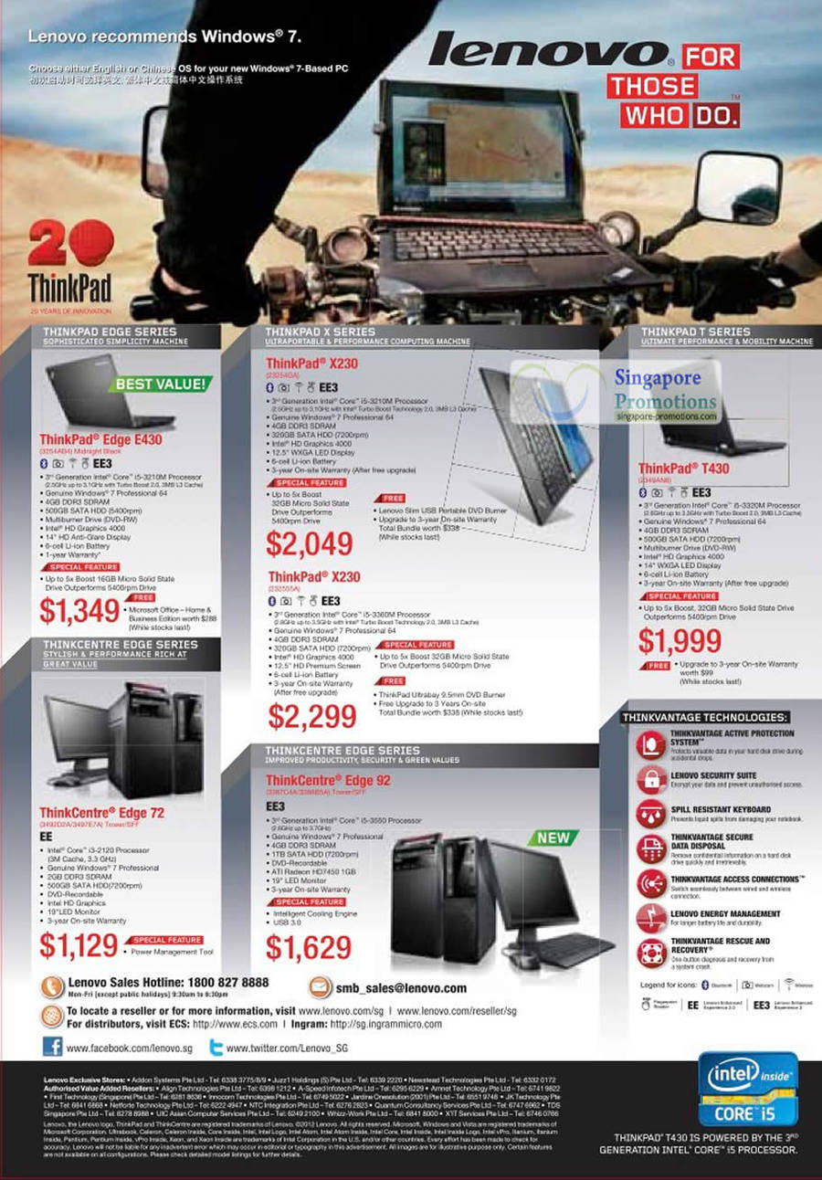 Lenovo ThinkPad Edge Notebook E430, X230, AIO Desktop PC 92, PC 72, T430