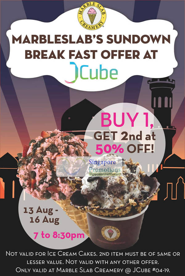 Featured image for (EXPIRED) Marble Slab Creamery 50% Off 2nd Ice Cream Promotion @ JCube 13 – 16 Aug 2012