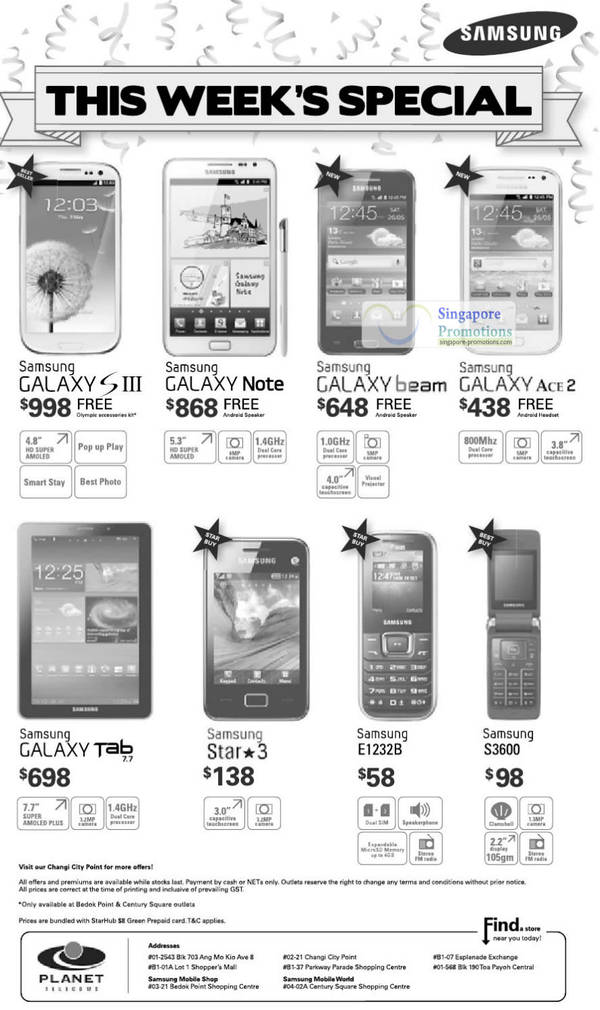 Featured image for Planet Telecoms Samsung Mobile Phones & Smartphones No Contract Price List 4 – 10 Aug 2012