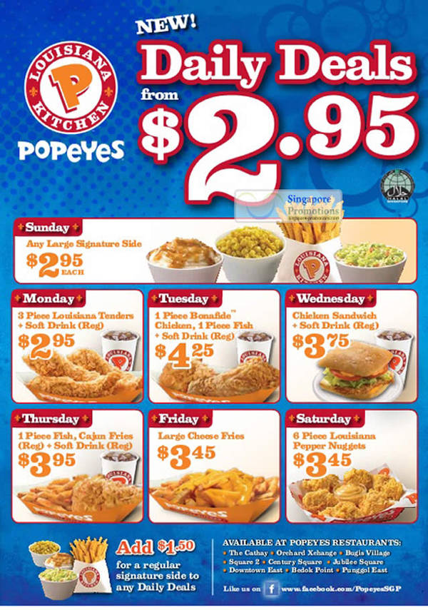 Popeyes Singapore New Daily Deals From 2 95 8 Aug 2017
