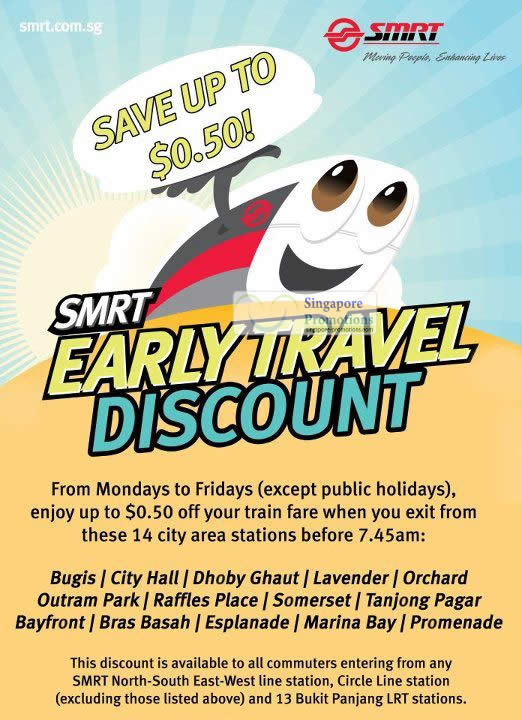 Featured image for SMRT Up To 50 Cents Off For Exiting Before 745am @ Selected Stations 5 Aug 2012