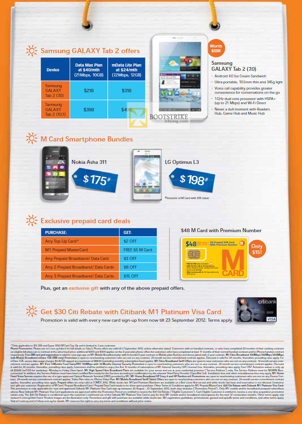 Samsung Galaxy Tab 2  , M Card Nokia Asha 311, LG Optimus L3,  Citibank » M1 COMEX 2012 Smartphones, Tablets & Home/Mobile Broadband  Offers 30 Aug – 2 Sep 2012 