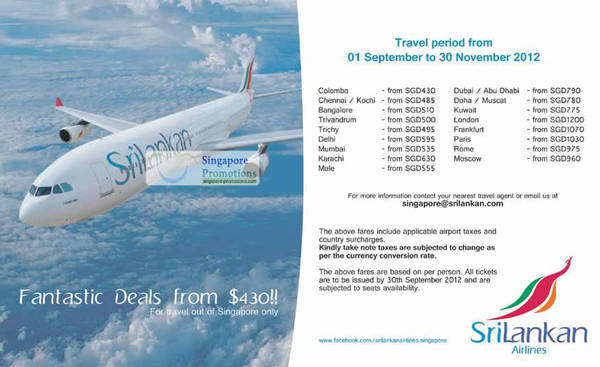 Featured image for (EXPIRED) SriLankan Airlines Fantastic Deals Promotion 23 Aug – 30 Sep 2012