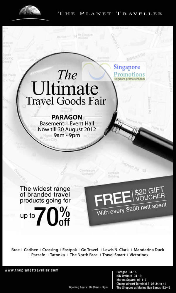 Featured image for (EXPIRED) The Planet Traveller Ultimate Travel Goods Fair Up To 70% Off @ Paragon 24 – 30 Aug 2012