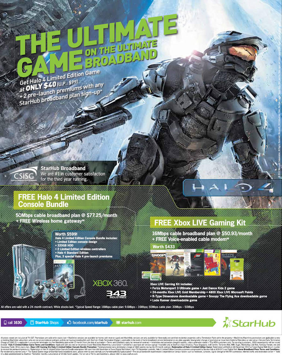 19 Sep 50Mbps 16Mbps Cable Broadband Free Halo 4 Xbox Console, Gaming Kit