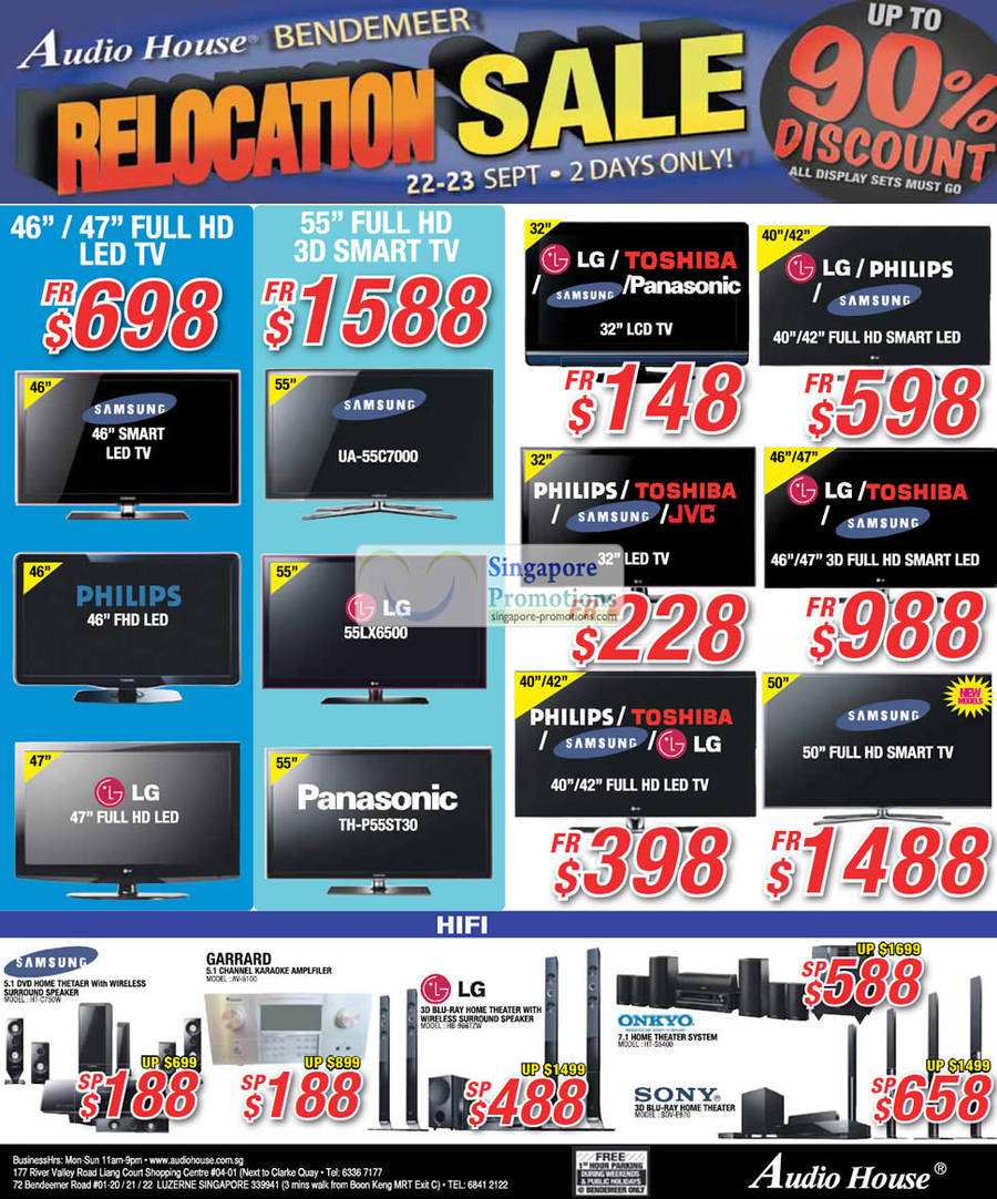 22 Sep LED TVS, Hi-Fis, Samsung, LG, Panasonic, Toshiba, Onkyo, Sony