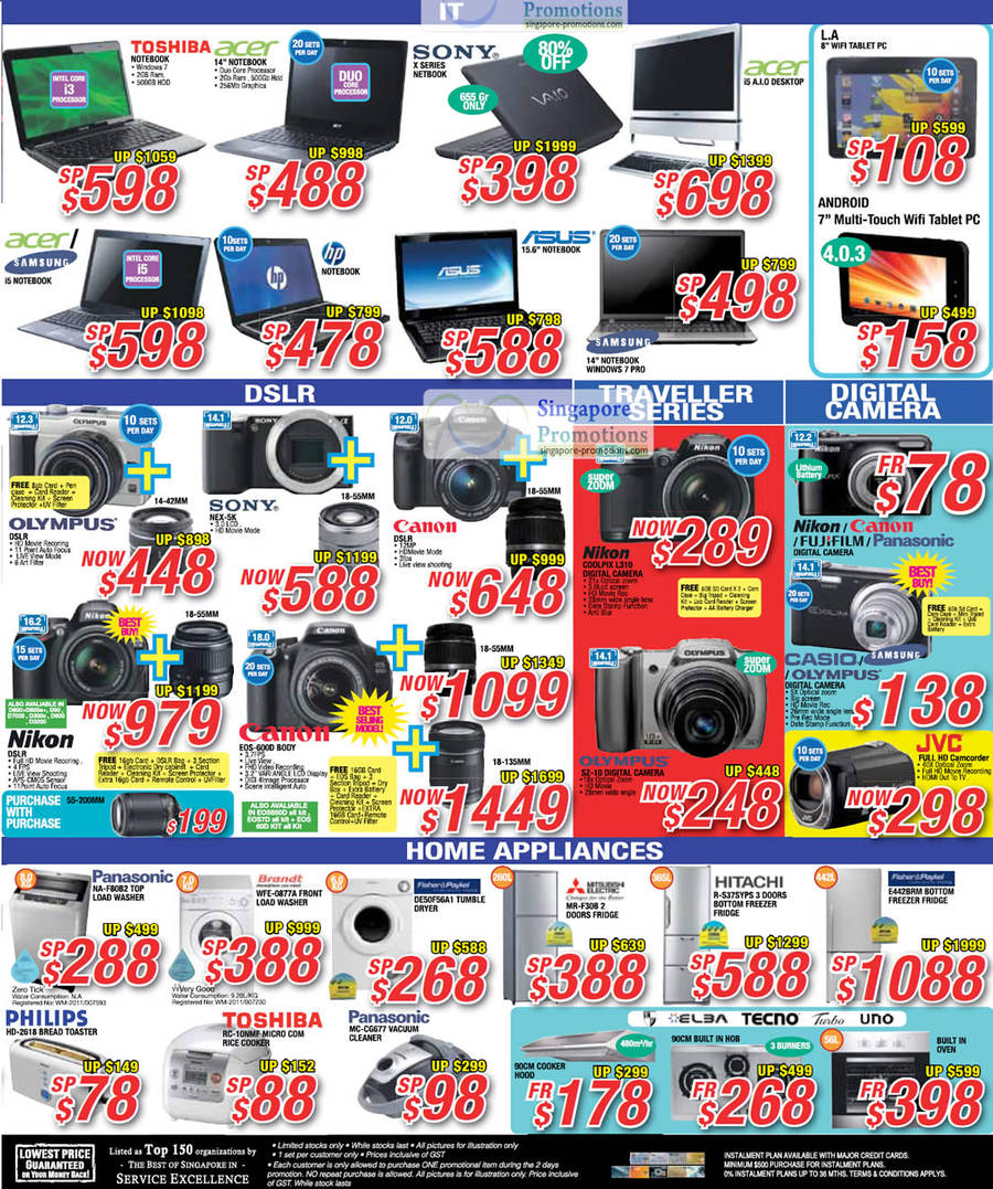 22 Sep Notebooks, Digital Cameras, Home Appliances, Toshiba, Sony, Acer, Asus, HP, Olympus, Philips, Canon, Nikon, Casio, Olympus, Fisher and Paykel, Hitachi