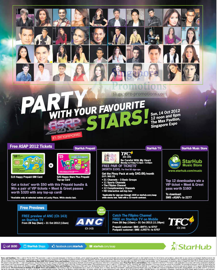 ASAP 2012 Tickets, Starhub Prepaid, TFC Channel, Starhub Music Store