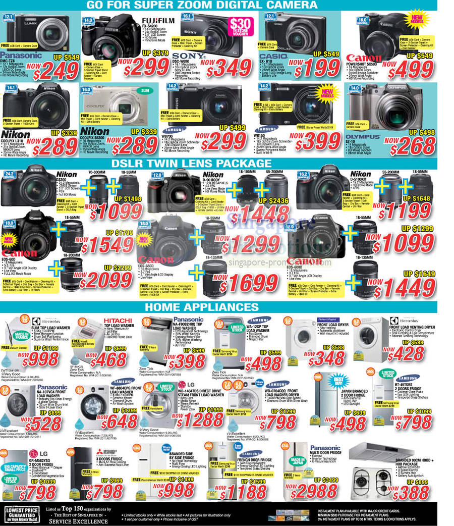 Digital Cameras, Washers, Fridges, Panasonic, Fujifilm, Sony, Casio, Canon, Olympus, Samsung, Nikon