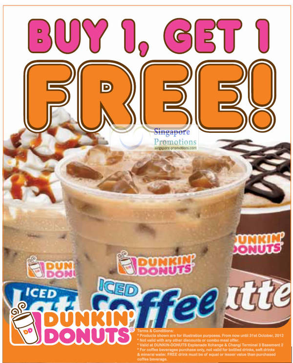 Featured image for Dunkin’ Donuts 1 For 1 Coffee Beverages Promotion 12 Sep – 31 Oct 2012