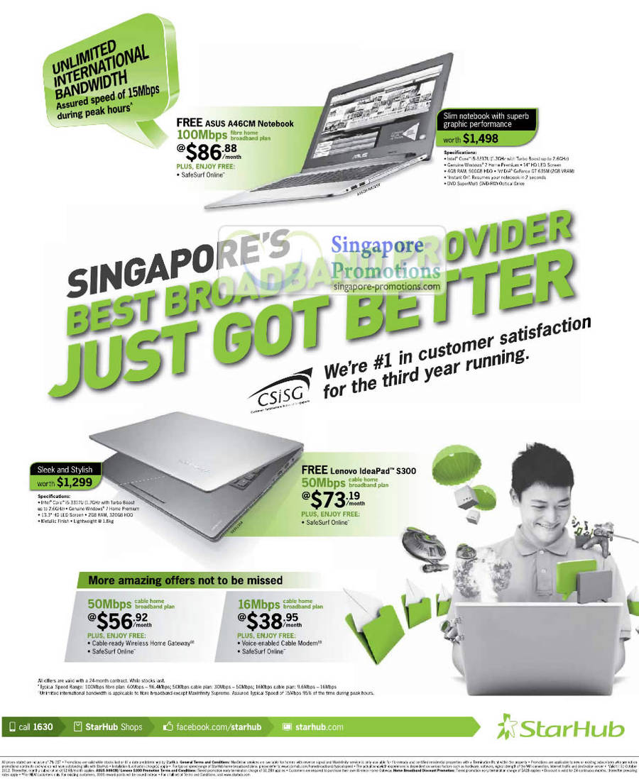 Free ASUS A46CM Notebook, Lenovo IdeaPad S300, Cable Broadband Offers