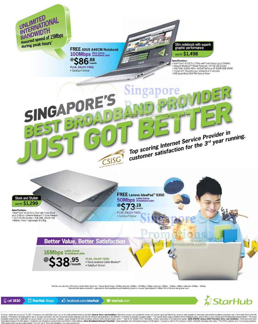 Free ASUS A46CM Notebook, Lenovo IdeaPad S300, Cable Broadband Offers