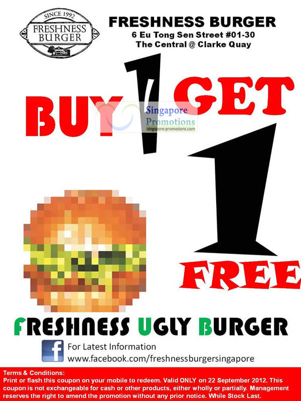Featured image for Freshness Burger 1 For 1 Ugly Burger Coupon @ The Central 22 – 23 Sep 2012