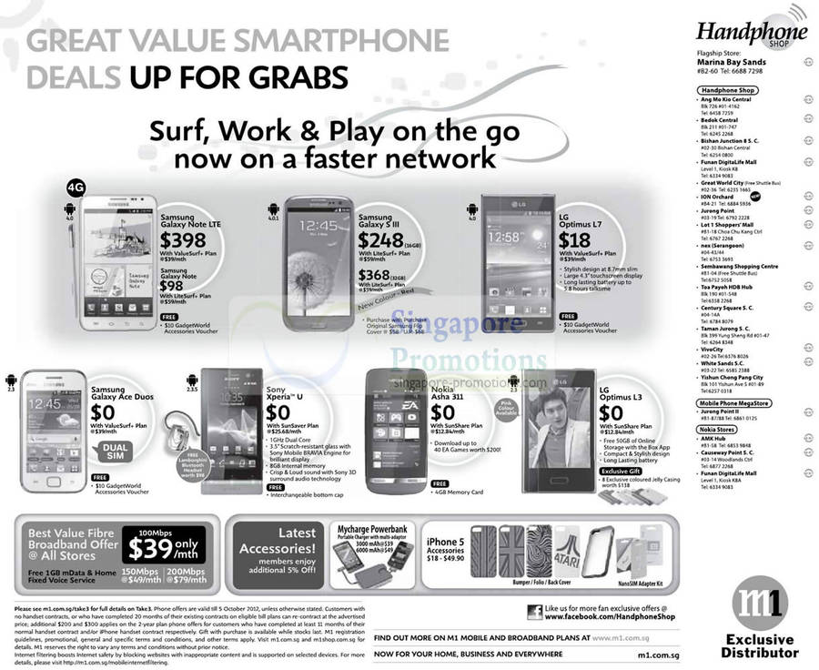 Handphone Shop Samsung Galaxy Note LTE, S III, Ace Duos, LG Optimus L7, L3, Sony Xperia U, Nokia Asha 311