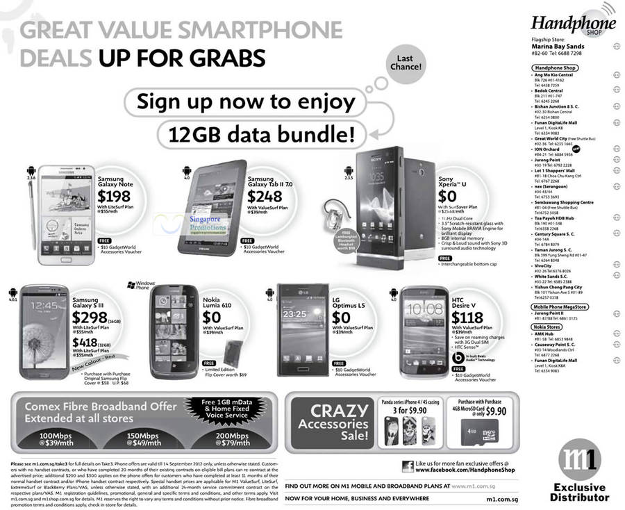 Handphone Shop Samsung Galaxy Note, Tab 2 7.0, S III, Sony Xperia U, Nokia Lumia 610, LG Optimus L5, HTC Desire V