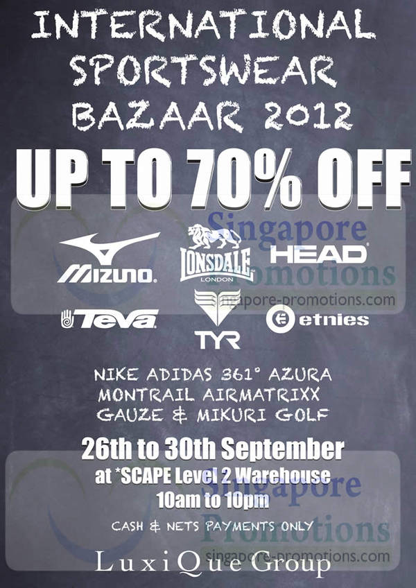 Featured image for (EXPIRED) LuxiQue Group International Sportswear Bazaar @ *Scape 26 – 30 Sep 2012