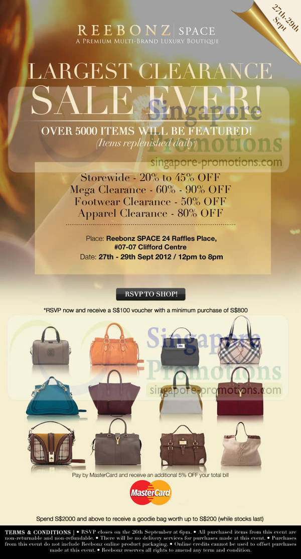 Featured image for (EXPIRED) Reebonz Space Clearance Sale Up To 90% Off @ Clifford Centre 27 – 29 Sep 2012