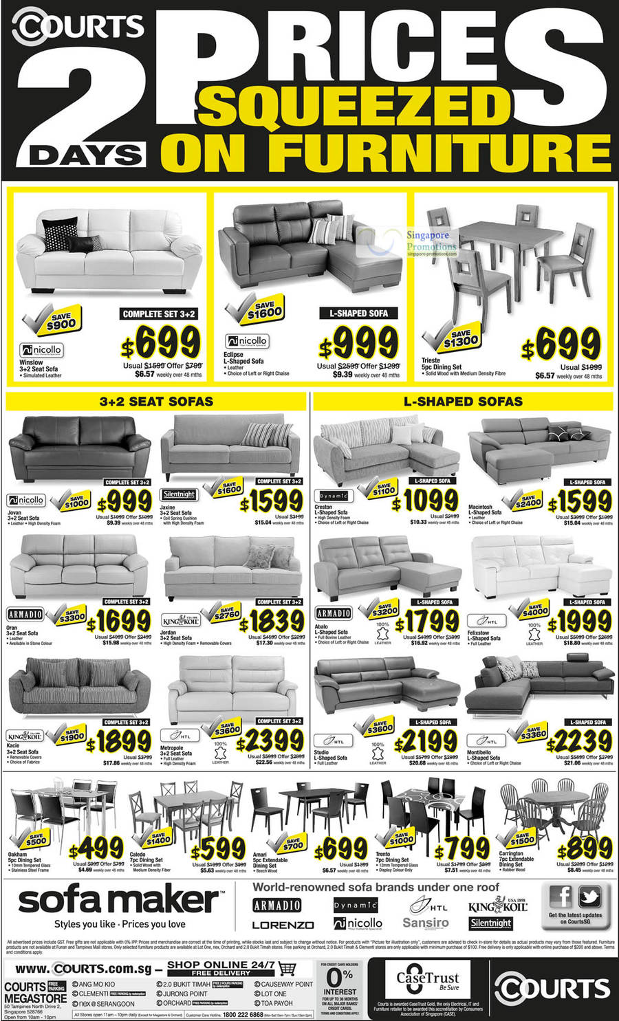 Sofa Sets, Dining, Nicollo, Silentnight, Dynamic, KingKoil, Armadio, HTL, Macintosh, Trieste, Carrington, Trento