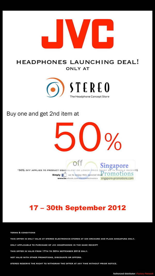 Featured image for (EXPIRED) JVC Headphones 50% Off 2nd Item Promotion @ Stereo Electronics 17 Sep – 7 Oct 2012