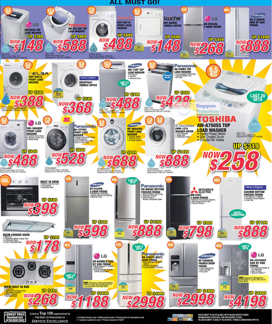 Washers, Fridges, LG, Toshiba, Kuche, Samsung, Elba, Fisher and Paykel, Mitsubishi Electric