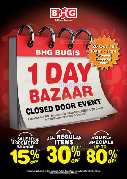 Featured image for BHG One Day Bazaar Up To 80% off @ Bugis 26 Oct 2012