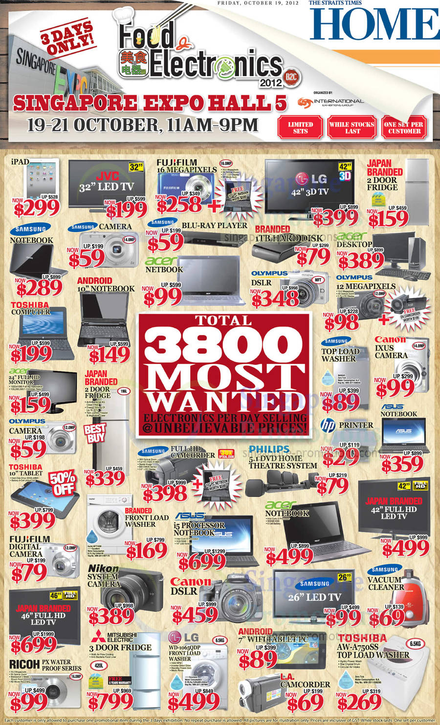 19 Oct 3800 Most Wanted Deals, Washers, LED Tvs, Digital Cameras, Fridges, Washers, Android, JVC, Fujifilm, Acer, Olympus, Samsung, Toshiba