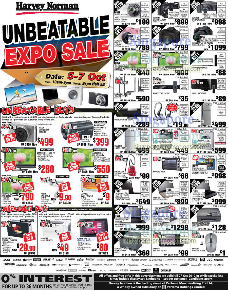 5 Oct Digital Cameras, Notebooks, Printer, Sony, Fujifilm, Olympus, Samsung, Nikon, Panasonic, LG, Elextrolux, Acer