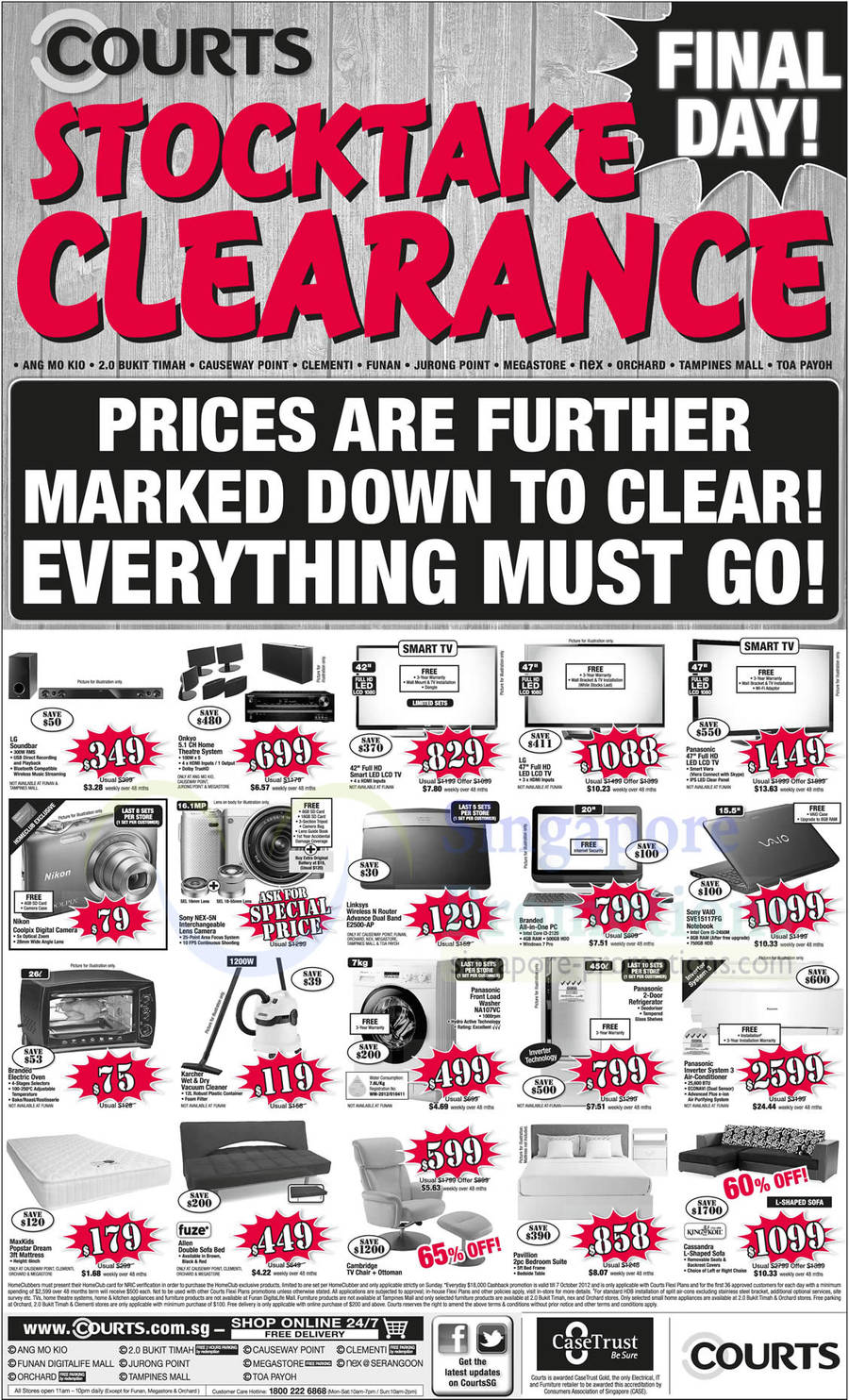 7 Oct Fridge, Digital Camera, Sofa Sets, Mattresses, LED TVs, Washers, LG, Panasonic, Nikon, Sony, Linksys