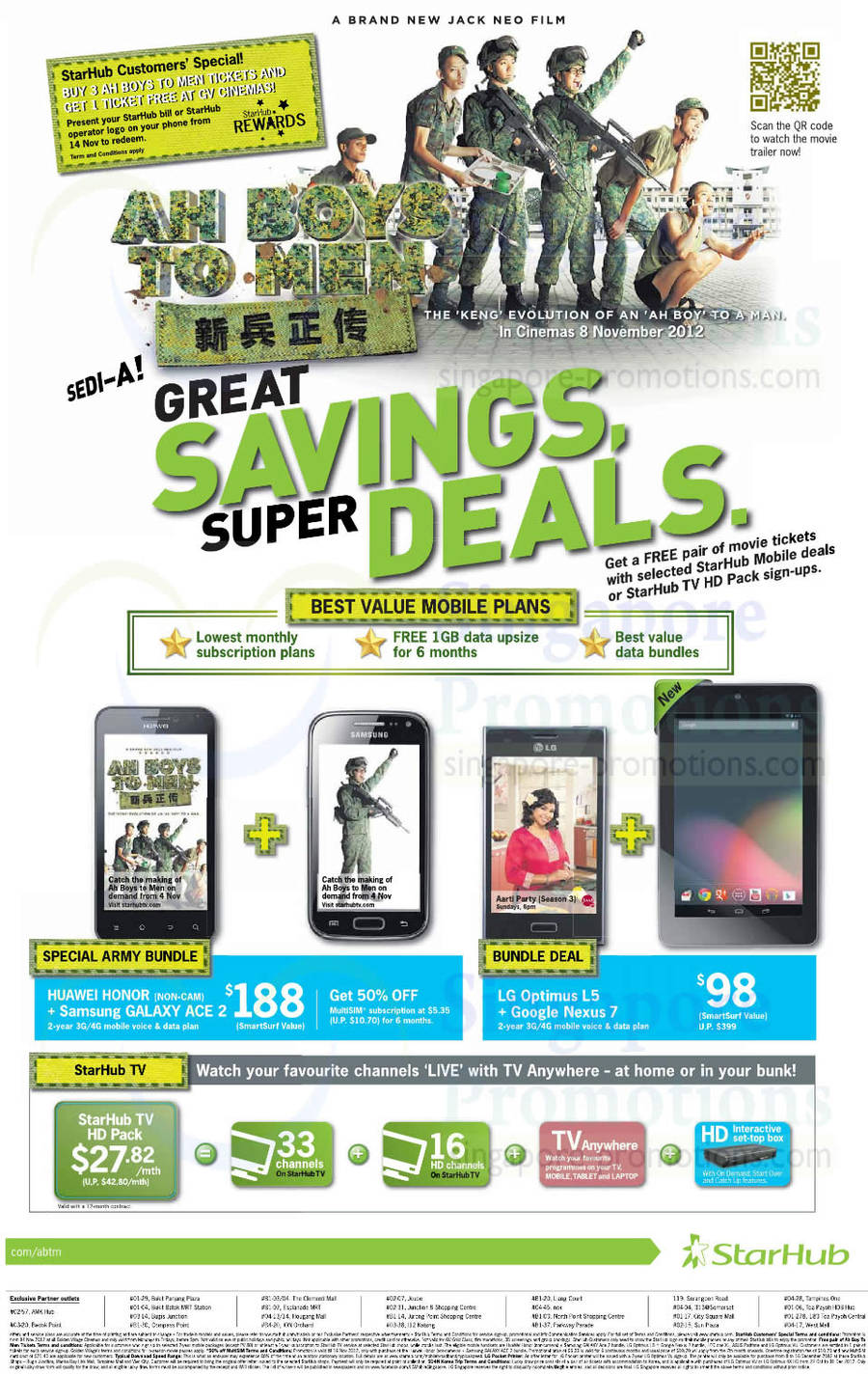 Army Bundle Huawei Honor n Samsung Galaxy Ace 2, LG Optimus L5 n Google Nexus 7, Cable TV