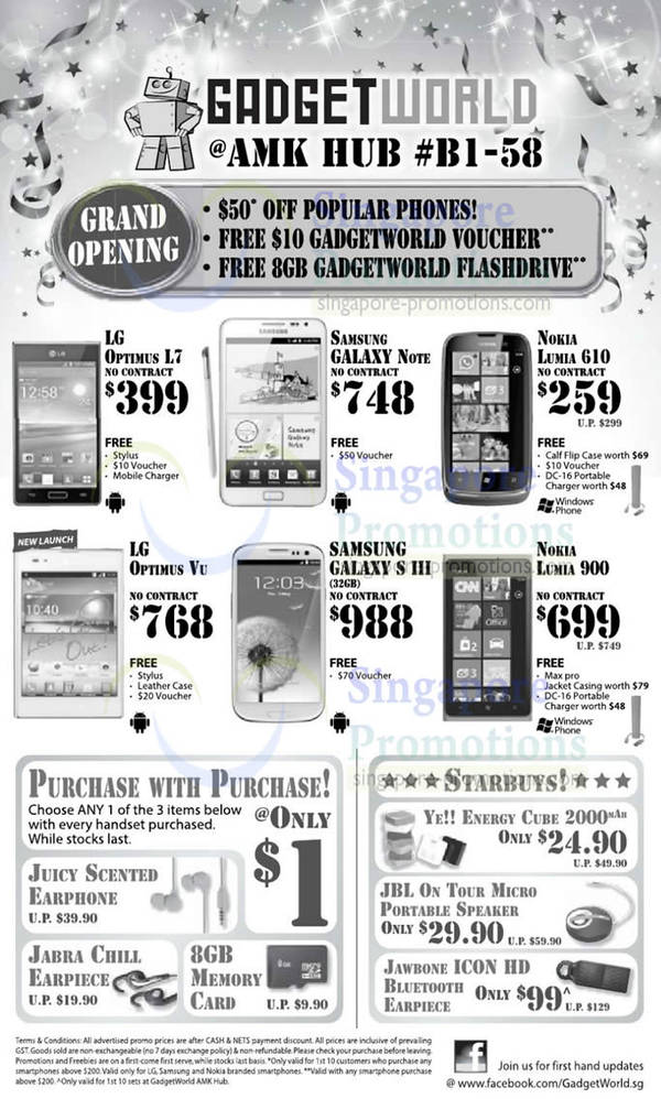 Featured image for Gadgetworld LG, Samsung & Nokia Smartphones No Contract Offers @ AMK Hub 26 Oct 2012