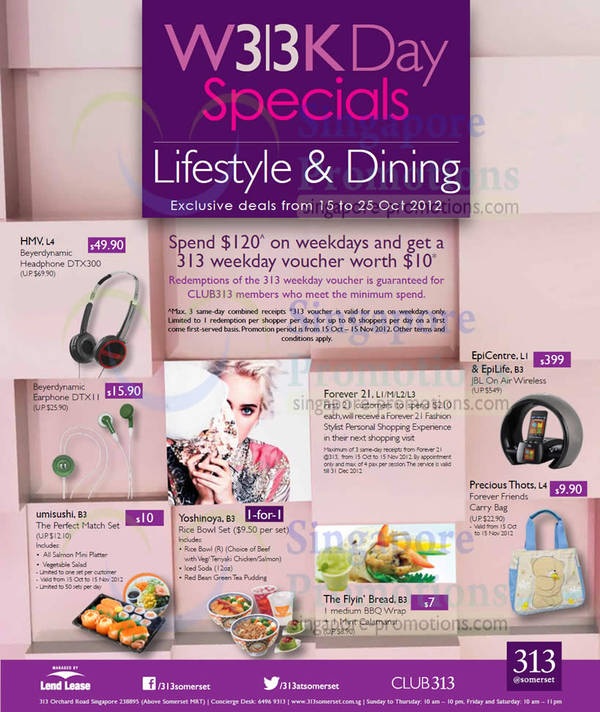 Featured image for 313@Somerset Weekday Dining & Lifestyle Special Offers 15 – 25 Oct 2012