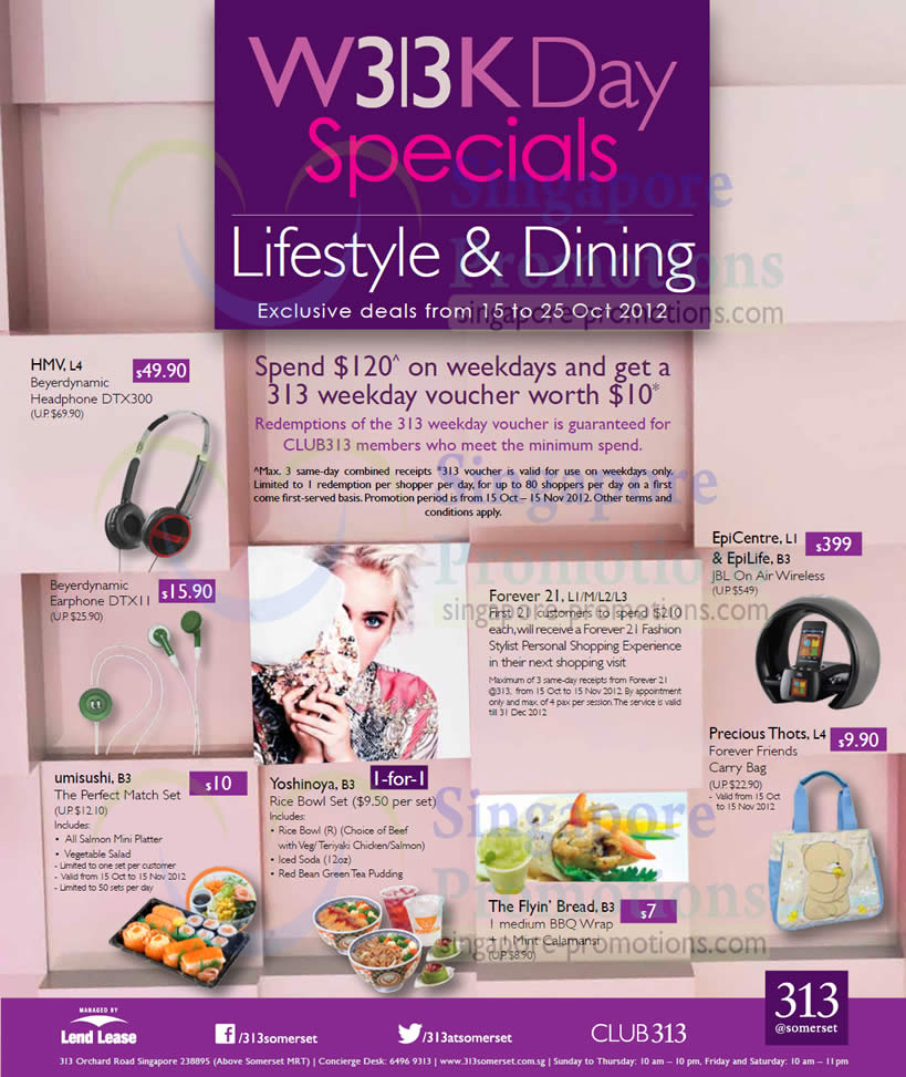 Featured image for 313@Somerset Weekday Dining & Lifestyle Special Offers 15 - 25 Oct 2012 