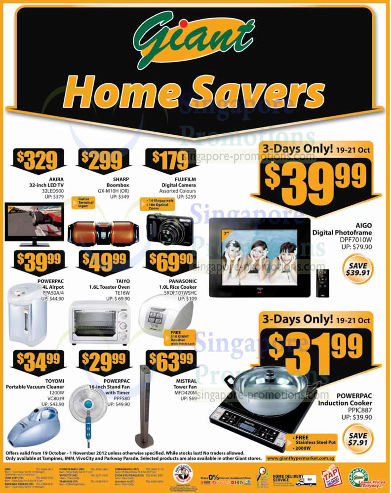 Featured image for Giant Hypermarket Electronics & Kitchenware Sale Offers 19 Oct - 1 Nov 2012
