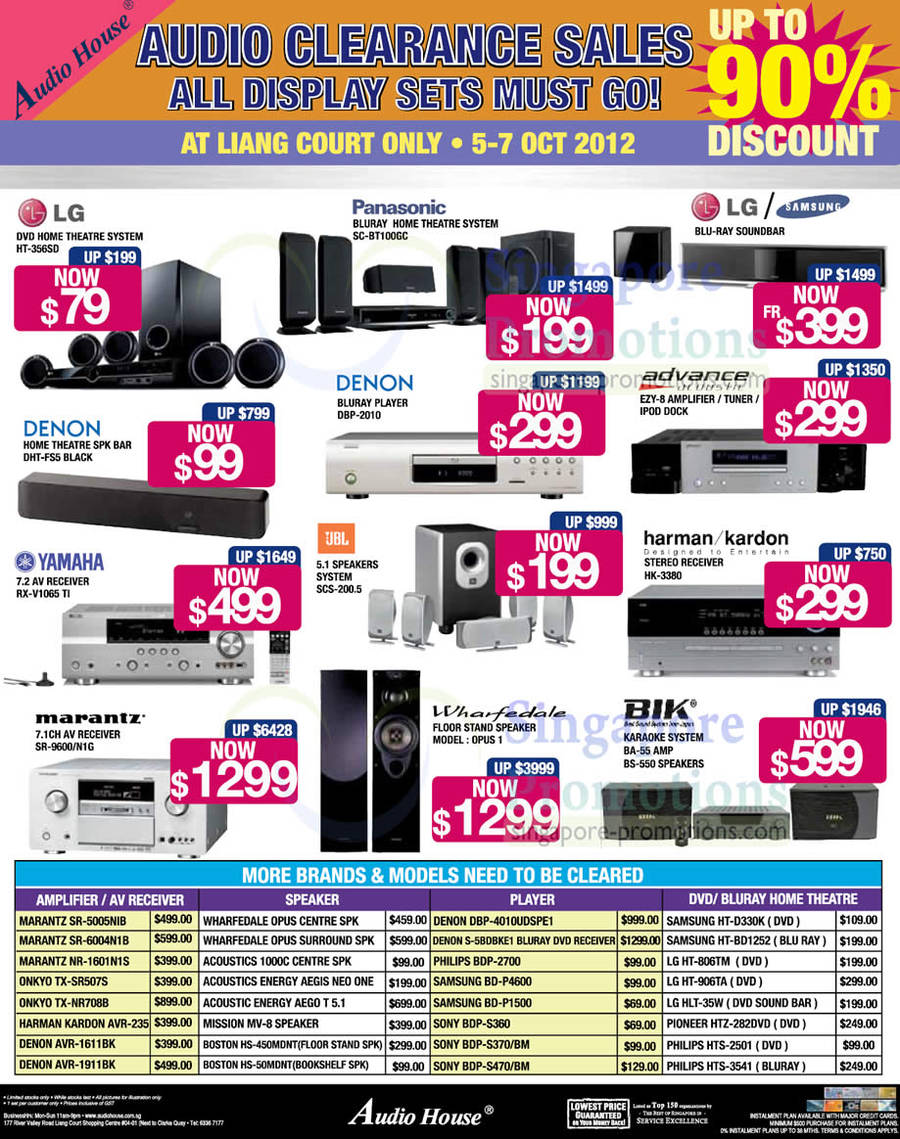 Liang Court Audio Display Set Clearance Sale LG HT-356SD, Panasonic SC-BT100GC, DENON DHT-FS5, YAMAHA RX-V1065 TI