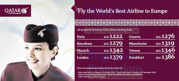 Featured image for (EXPIRED) Qatar Airways Europe Promotion Air Fares 17 – 31 Oct 2012