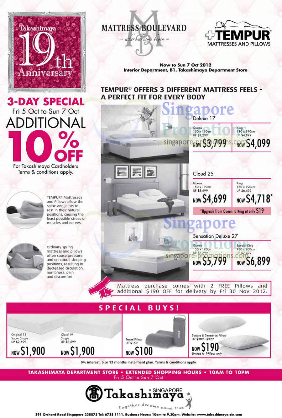 Tempur Deluxe 17 Mattress , 27, Cloud 19, 25, Sensation Deluxe 27, Original 15, Travel Pillow, Sonata, Sensation