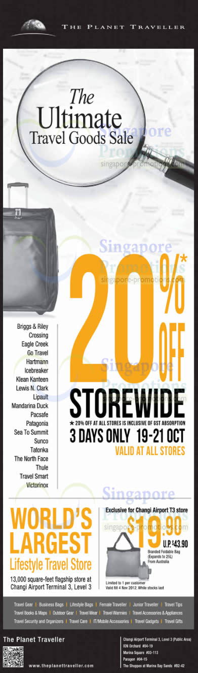 Featured image for (EXPIRED) The Planet Traveller 20% Off Storewide Ultimate Travel Goods Sale 19 – 21 Oct 2012