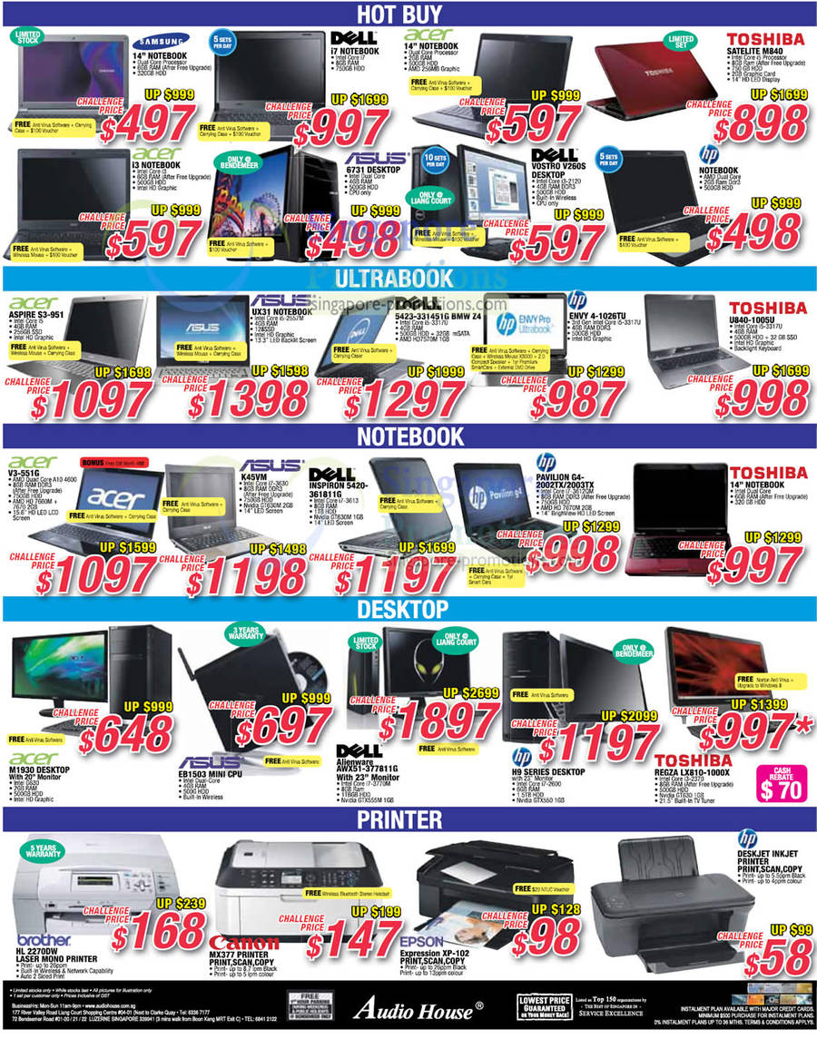 Ultrabooks Notebook, Desktop PCs, Printers, Asus, Dell,Acer, HP, Toshiba, Brother, Canon