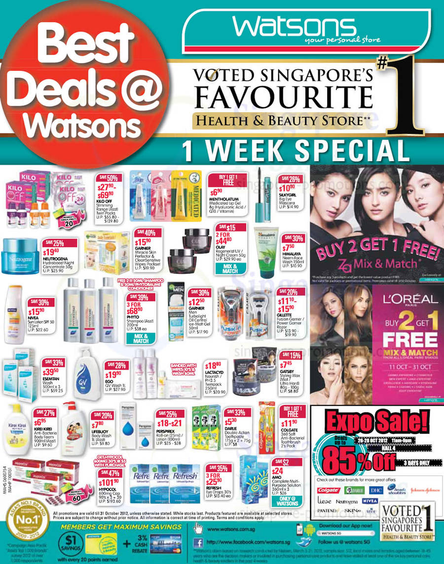 Watsons Kilo OFF Slimming Range, Olay Regenerist Night Cream, Phyto Shampoo, Esemtan Wash, Hypocol