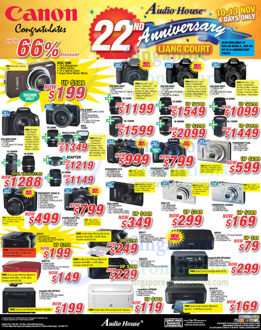 10 Nov Canon IXUS and Powershot Digital Cameras, EOS DSLR Digital Cameras, PIXMA, Lasershot,  ImageClass Printers