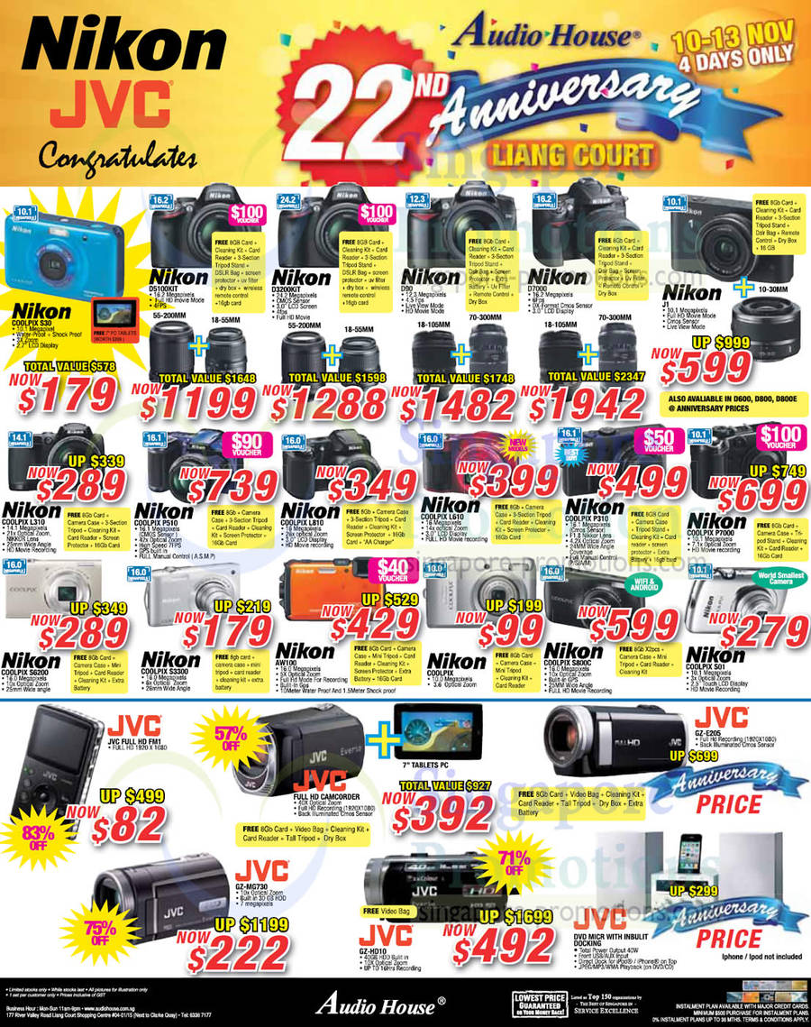 10 Nov Nikon CoolPix Digital Cameras, JVC Picsio, Everio Camcorders