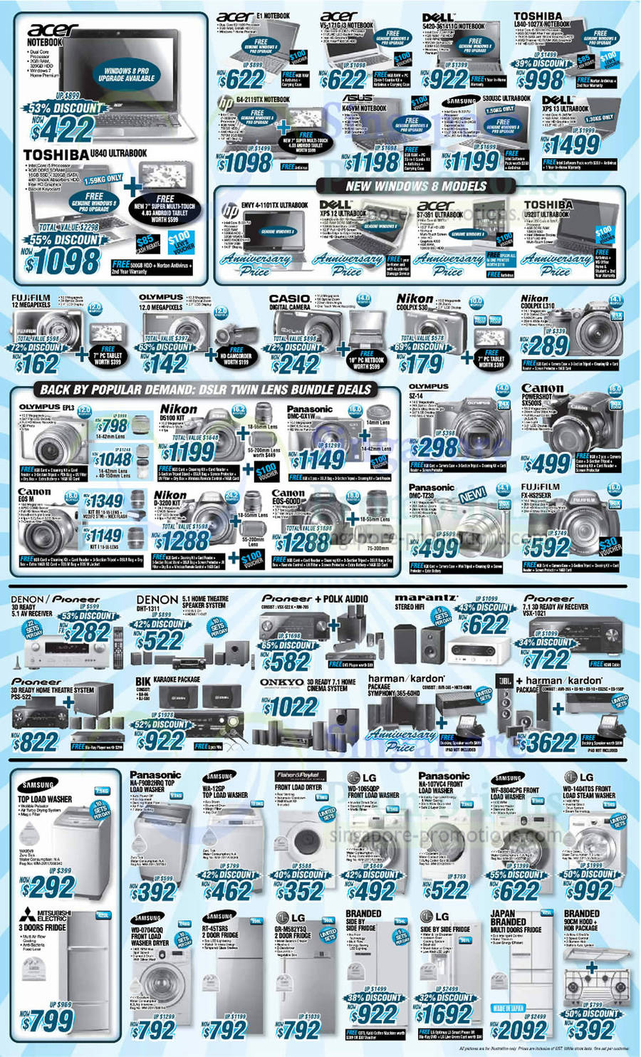 10 Nov Notebooks, Washers, Fridges, Digital Cameras, Audio Systems, Acer, Dell, Toshiba, Panasonic, LG, Fisher & Paykel, Denon, HP, Olympus